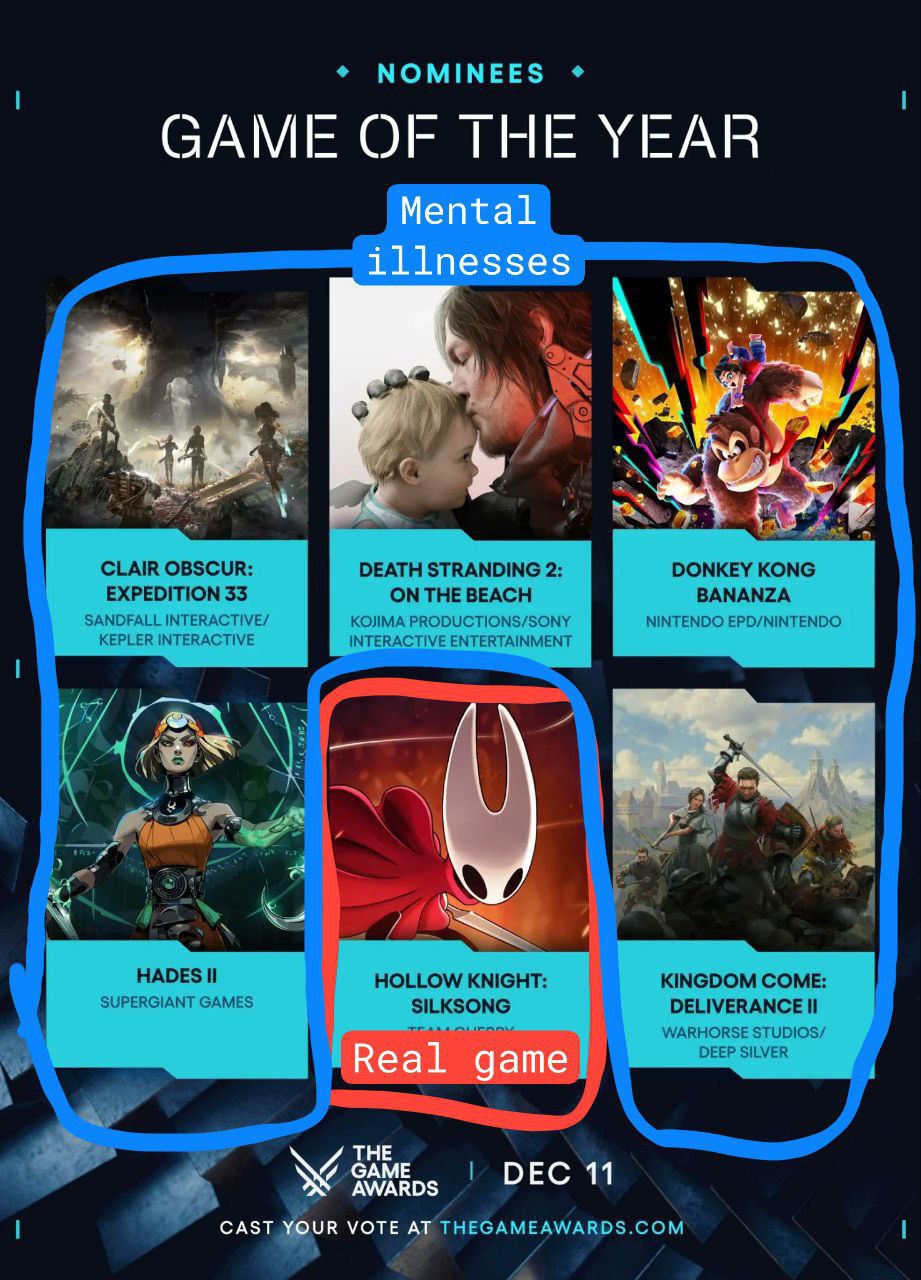 NOMINEES GAME OF THE YEAR CLAIR OBSCUR: DEATH STRANDING 2: DONKEY KONG EXPEDITION 33 ON THE BEACH BANANZA ЗАМ кол API DUCTION: NINTENDO EPD/NINTENDO KEPLER IN RACTIVE NTERTAINI A aN. HADES HOLLOW KING