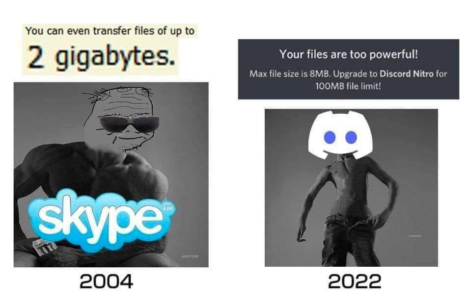 You can even transfer files of up to Your files are too powerful! 2 gigabytes. Max file size is Upgrade to Discord Nitro for 1OOMB file limit! Ging у 2004 2022