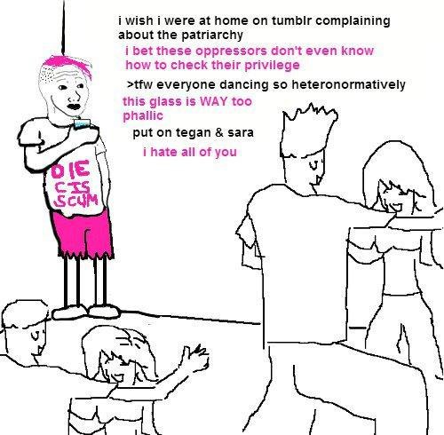 i wish i were at поте tumbir complaining about the patriarchy i bet these oppressors don't even know how to check their privilege >tfw everyone dancing so heteronormatively this glass is WAY too phall