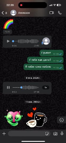 <8 a Амикося С % У тебя как дела? 45.5 и Я тебя тоже люблю 45.59 и