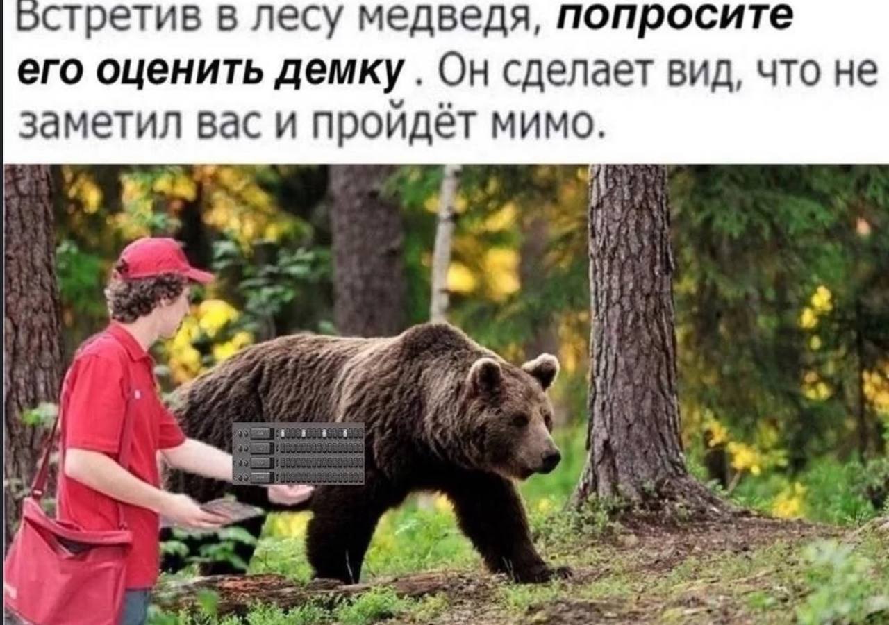 остретив в лесу медведя, попросите его оценить демку Он сделает вид, что не заметил вас и пройдёт мимо. a