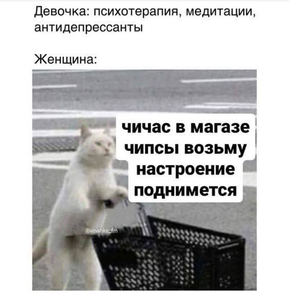 Девочка: психотерапия, медитации, антидепрессанты Женщина: чичас в магазе чипсы возьму настроение поднимется