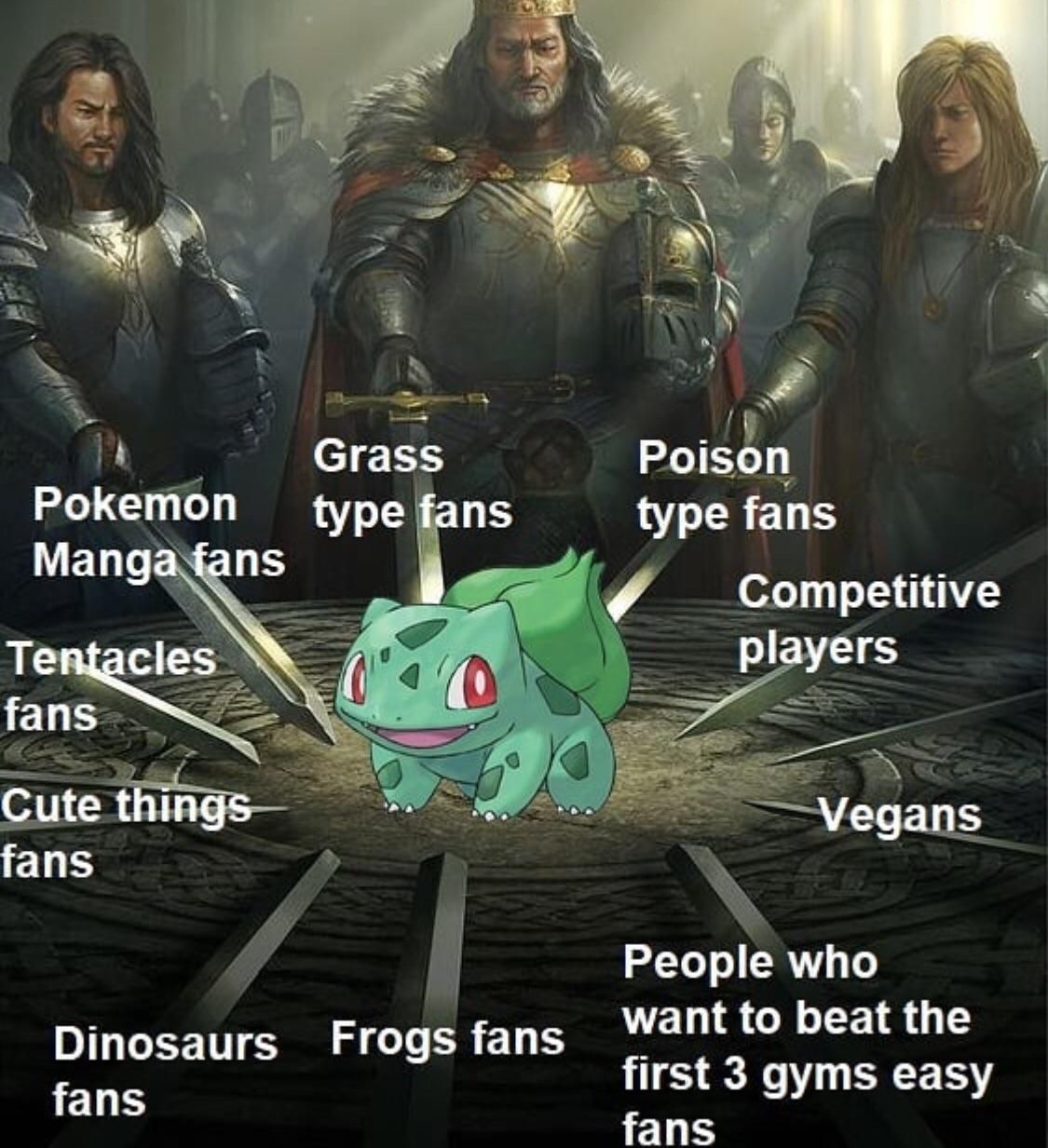 Сга$$ Poison Pokemon fans type fans Manga fans Competitive Tentacles players Cute things Vegans fans People who Dinosaurs Frogs fans want to beat the first 3 gyms easy fans fans