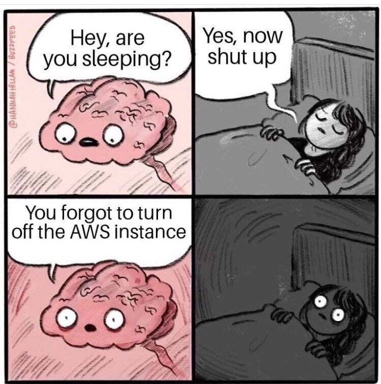 Yes, Неу, аге you sleeping? shut up <9) 4 You rgot to turn off the AWS instance As