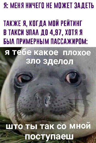 Я: МЕНЯ НИЧЕГО НЕ МОЖЕТ ЗАДЕТЬ ТАКЖЕ Я, КОГДА МОЙ РЕЙТИНГ В ТАКСИ УПАЛ ДО 4,97, ХОТЯЯ БЫЛ ПРИМЕРНЫМ ПАССАЖИРОМ: я тебе какое плохое зло зделол што ты так мной поступаеш