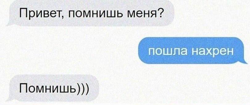 Привет, помнишь меня? пошла нахрен Помнишь)))