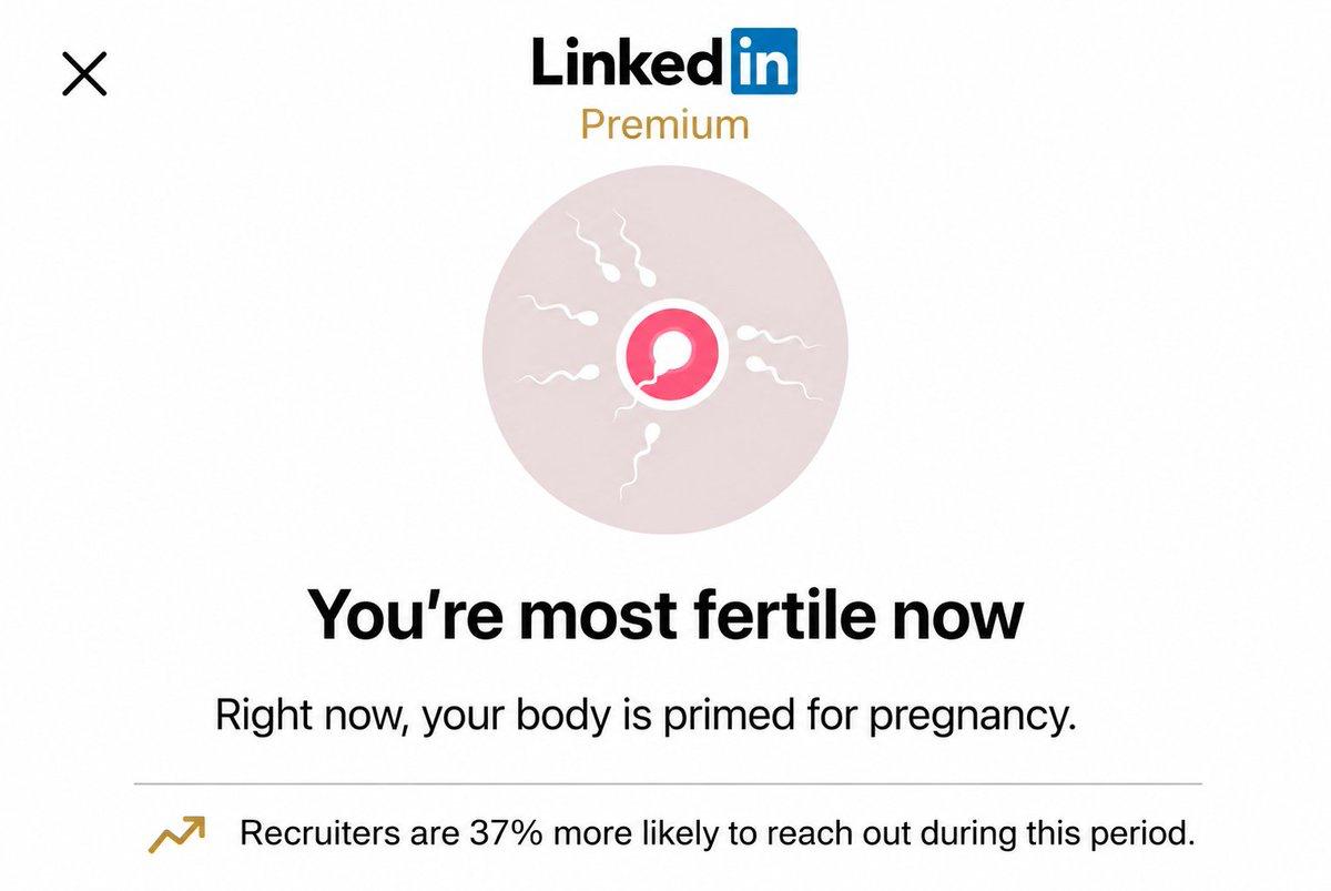 Premium You're most fertile now Right now, your body is primed for pregnancy. Recruiters are 37% more likely to reach out during this period.