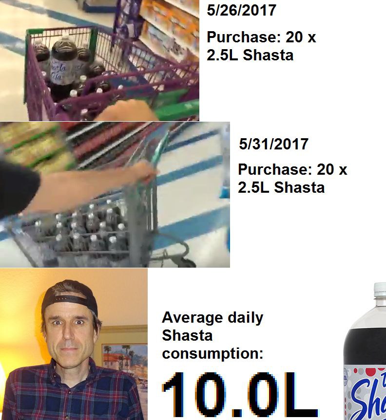 5/26/2017 Purchase: 20 у Shasta 5/31/2017 Purchase: 20 Shasta к Average daily Shasta consumption: 10