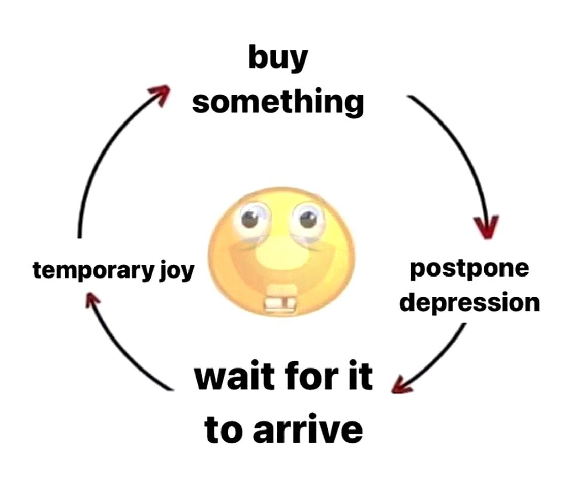 buy something 6 temporary joy postpone depression wait for it to arrive
