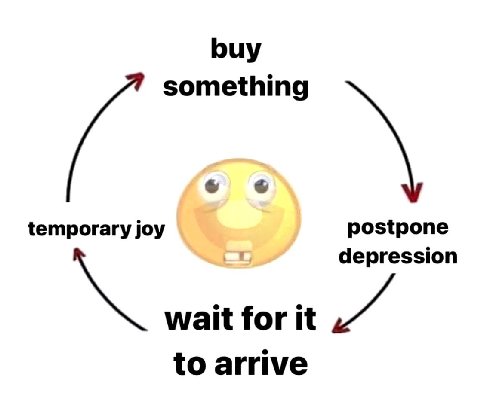 buy something 6 temporary joy postpone depression wait for it to arrive