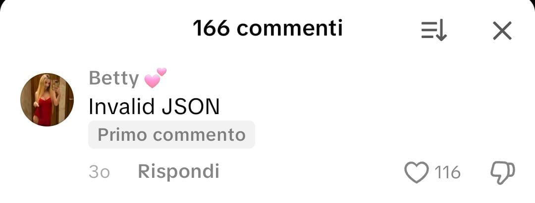 166 commenti Betty Invalid JSON Primo commento
