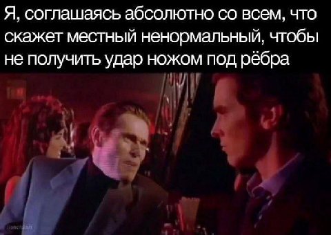 Я, соглашаясь абсолютно всем, что скажет местный ненормальный, чтобы не получить удар ножом под рёбра