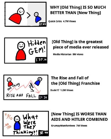 WHY [Old Thing] IS SO MUCH BETTER THAN [New Thing] Quick Critic Views [Old Thing] is the greatest piece of media ever released СЕМ Media Historian views The Rise and Fall of the [Old Thing] Franchise 