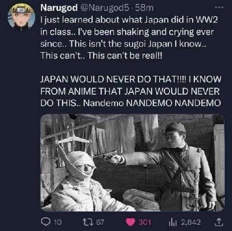 just learned about what Japan did in in class.. been shaking and crying ever since.. This isn't the sugoi Japan know.. This can't.. This can't be геа!! JAPAN WOULD NEVER КМОМ FROM ANIME THAT JAPAN WOU
