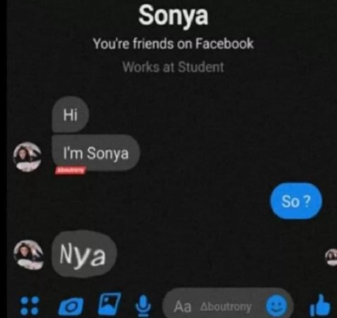 Sonya You're friends on Facebook Works at Student Nya