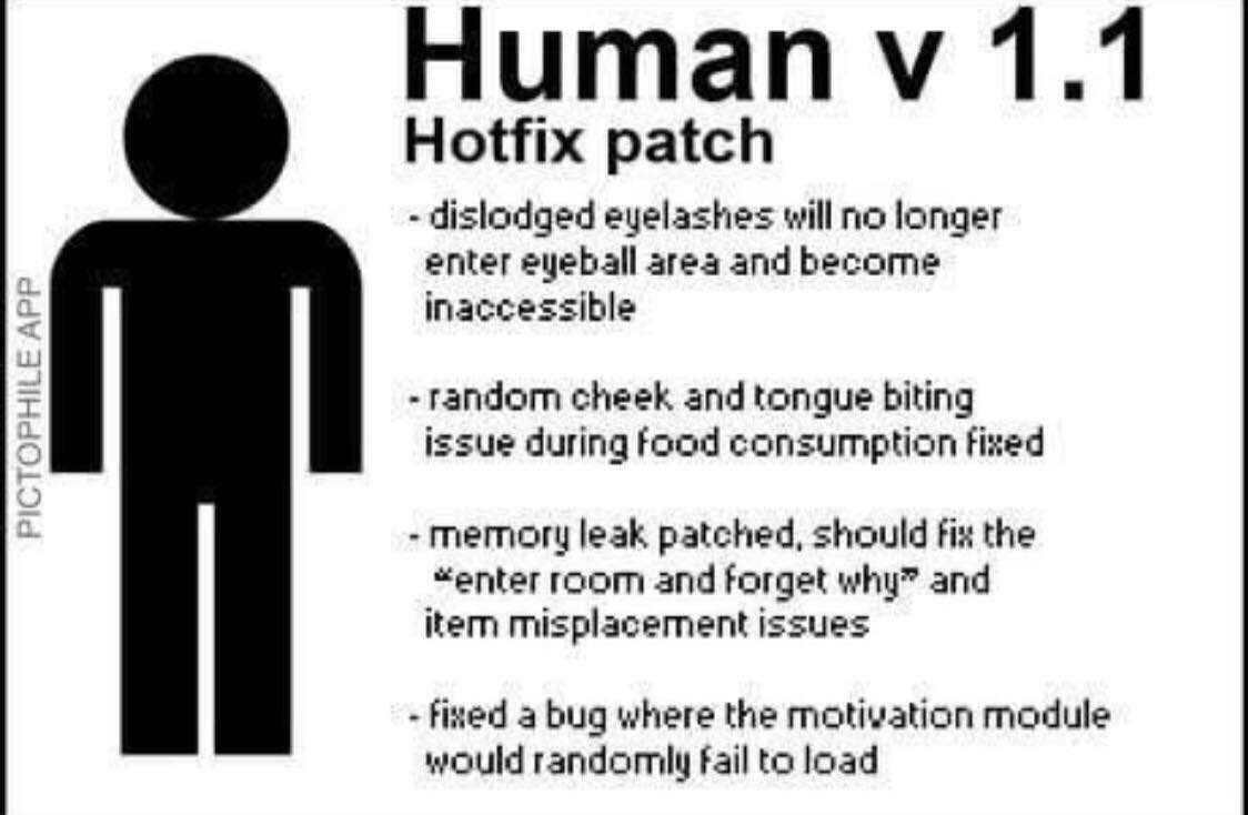 Human 1.1 Hotfix patch dislodged eyelashes will no longer enter eyeball area and become inaccessible -random cheek and tongue biting issue during food consumption fixed -memory leak patched, should fi