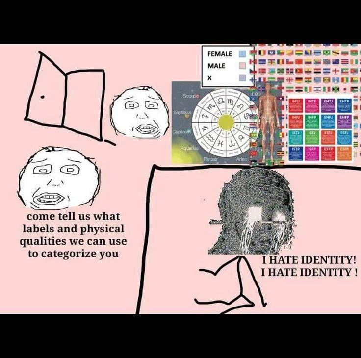 FEMALE come tell what labels and physical qualities we can use to categorize you 8 I HATE IDENTITY! I HATE IDENTITY