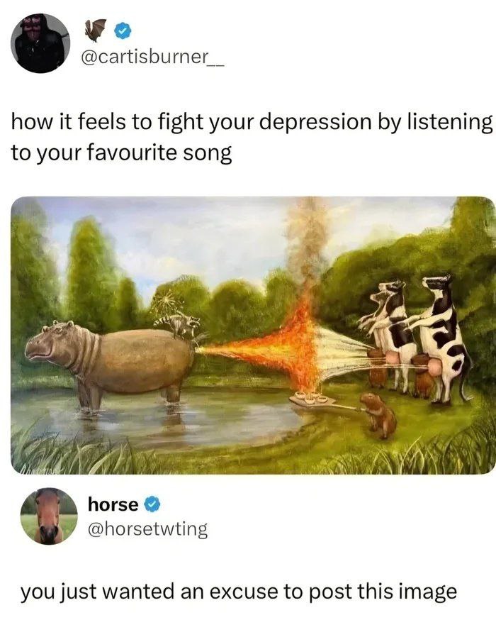@cartisburner__ how it feels to fight your depression listening to your favourite song horse @horsetwting you just wanted an excuse to post this image