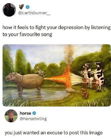 @cartisburner__ how it feels to fight your depression listening to your favourite song horse @horsetwting you just wanted an excuse to post this image