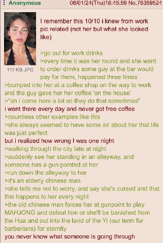 Anonymous 08/01/24(Thu)18:45:59 remember this 10/10 i knew from work pic related (not her but what she looked like) out for work drinks >every time it was her round and she went 111 to order drinks so