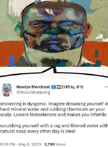 sat a Намлуе Merchant (13514, 6'1) @WorldShattering showering is dysgenic. Imagine drowning yourself in hard mineral water and rubbing chemicals on your scalp. Lowers testosterone and makes you infert