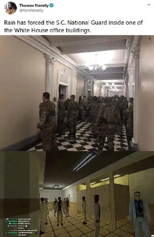 Thomas Мочейу @ТотМомеу Rain has forced the National Guard inside one of the White House office buildings. I i