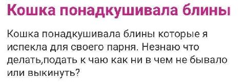 Кошка понадкушивала блины Кошка понадкушивала блины которые я испекла для своего парня. Незнаю что делать, подать к чаю как ни в чем не бывало или выкинуть?