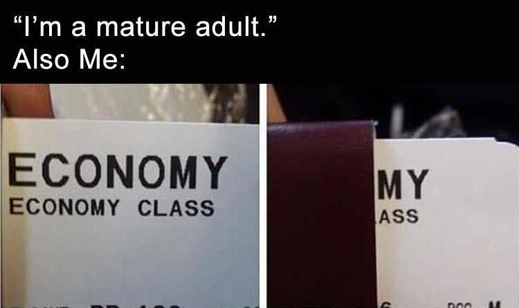a mature adult.” Also Me: ECONOMY ECONOMY CLASS ASS