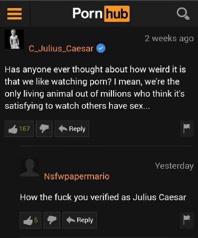 Porn Has anyone ever thought about how мена It Is that we like watching porn? mean, we're the only living animal out of millions who think it’s satisfying to watch others have sex... Reply How the fuc