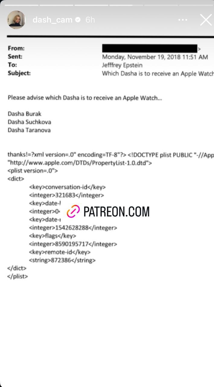 From: Sent: Monday, November 19, 2018 11:51 To: Jefffrey Epstein Subject: Which Dasha is to receive an Apple Watct Please advise which Dasha is to receive an Apple Watch... Dasha Burak Dasha Suchkova 