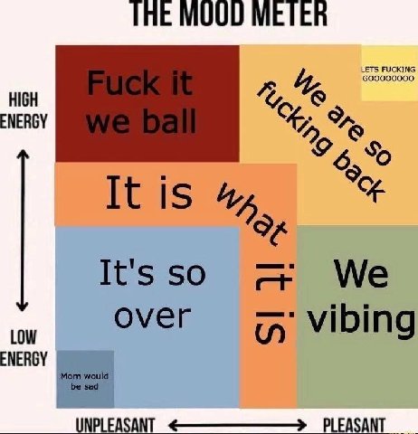 THE MUUU METER 600000000 ETS HIGH ENERGY Itis It's SO We Over ENERGY Mom would UNPLEASANT PLEASANT