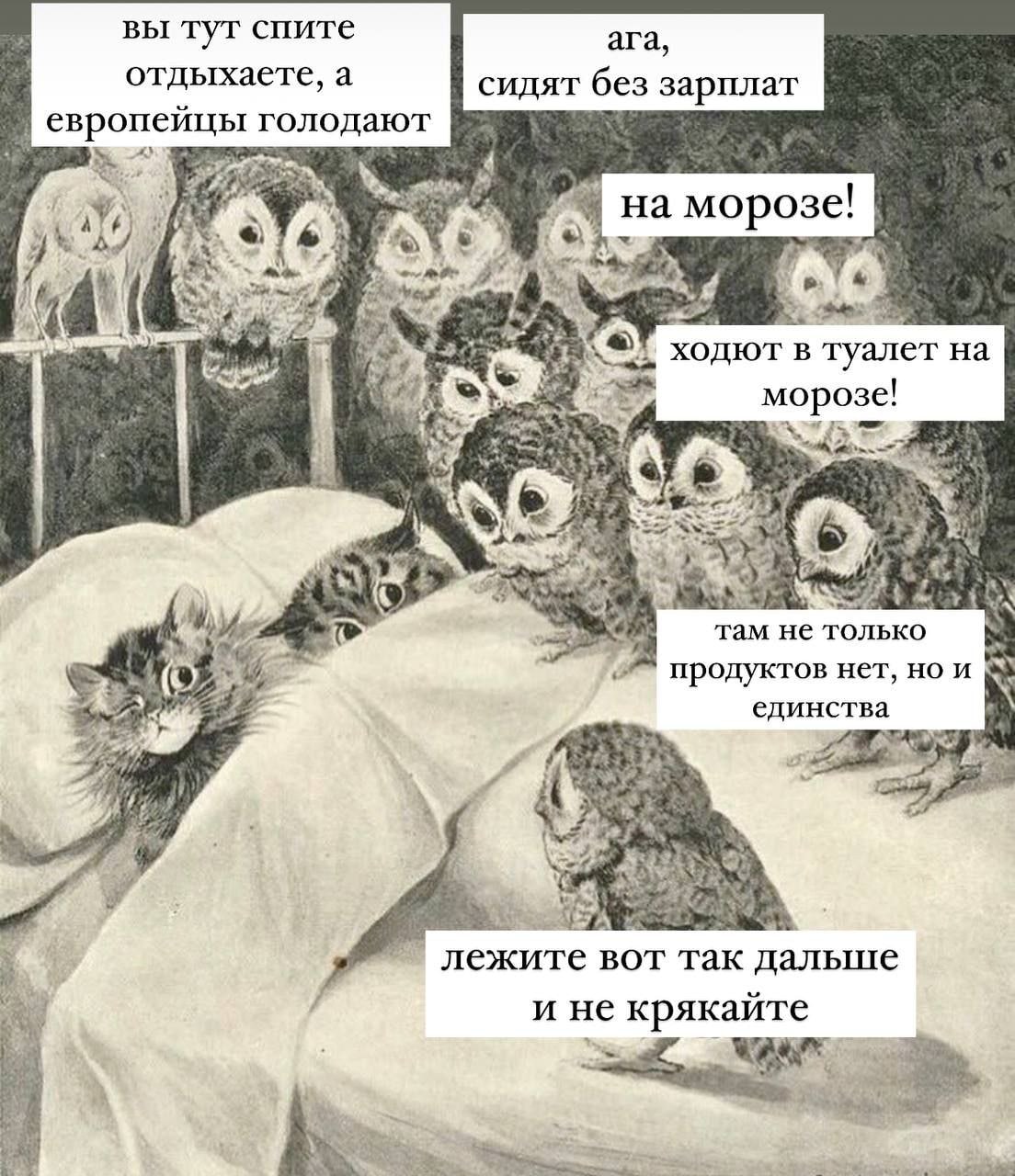 вы тут спите ага, а сидят без зарплат европейцы голодают ate на морозе! fot 7 у 4 ORF ходют в туалет морозе! 7 +i не только продуктов нет, но и единства у лежите BOT так дальше и не крякайте