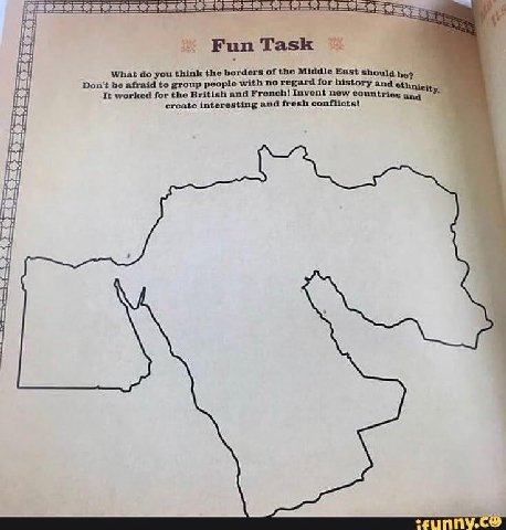Fun Task What you think the borders of the Middle East shoula be? Don't be afraid to group people with no regard for history and It worked for the British and Fren Invent new countries У. create inter