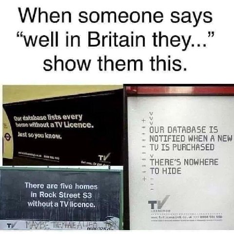 When someone says “well in Britain they...” show them this. qui lists every home without a Licence. DATABASE IS 8 Just so you know, NOTIFIED WHEN A NEW IS PURCHASED THERE’S NOWHERE TO There are five h