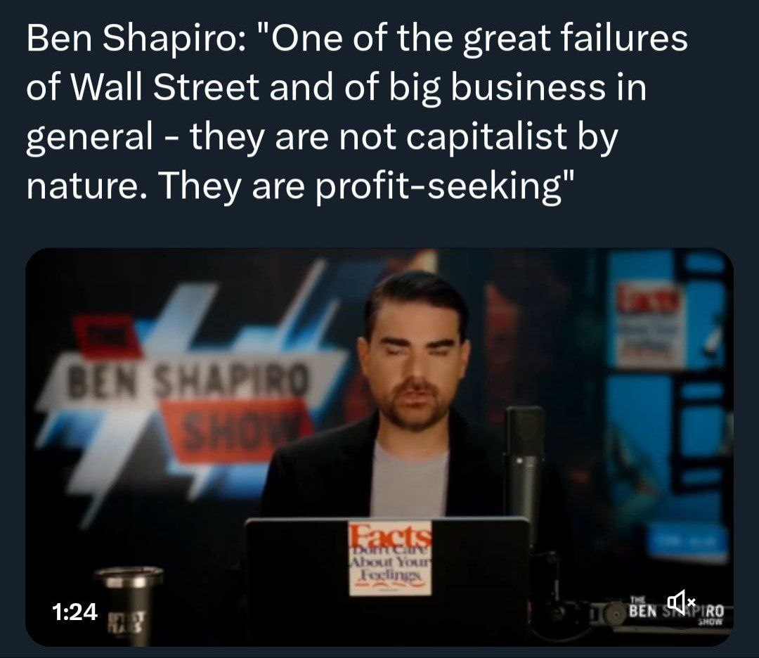 Ben Shapiro: "One of the great failures of Wall Street and of big business in general they are not capitalist nature. They are profit-seeking" я 1:24 1 ВЕК