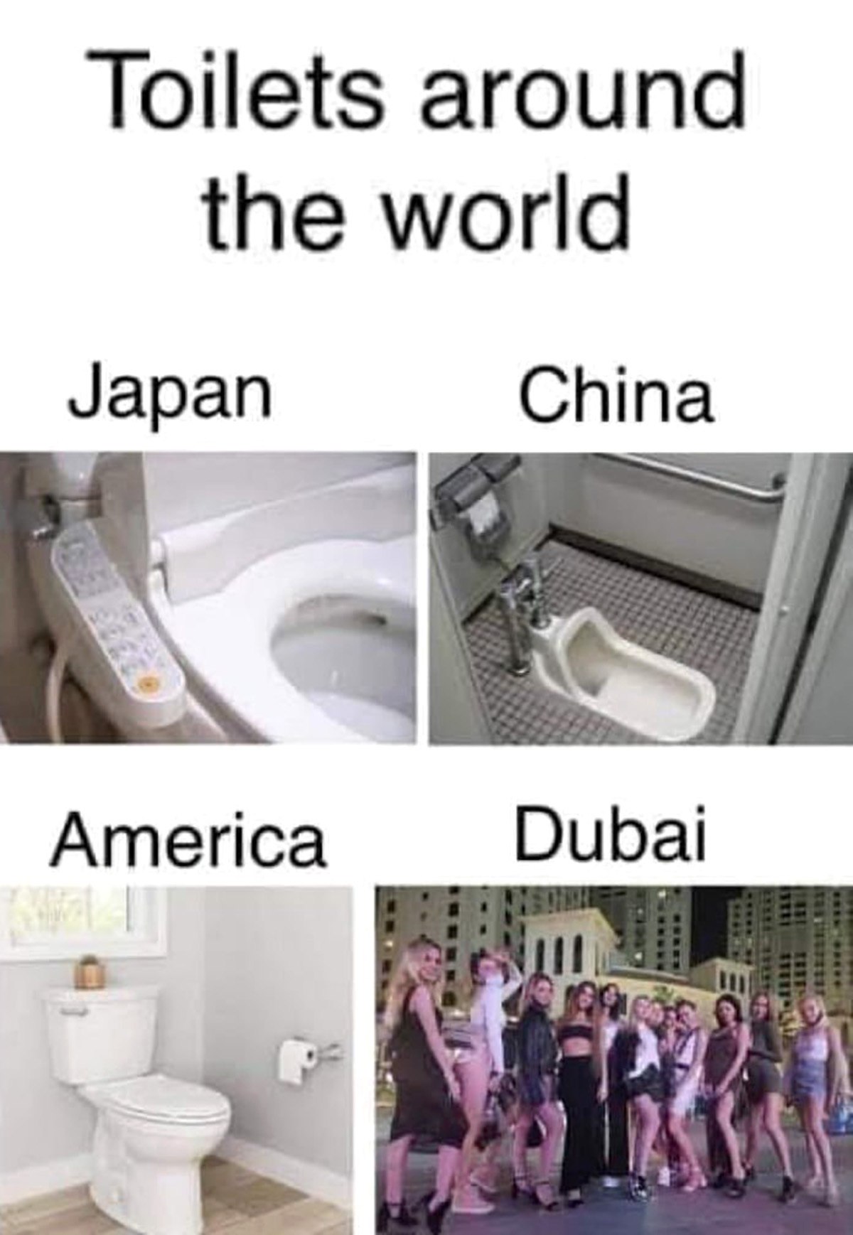 Toilets around the world China 1 America Dubai