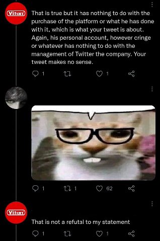 That is true but it has nothing to with the purchase of the platform or what he has done with it, which is what your tweet is about. Again, his personal account, however cringe or whatever has nothing