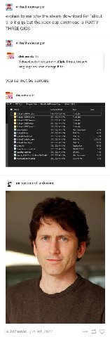 virtualherovranger explain to me why the steam download for fallout 3 is 8 gigs but the xbox app download is FORTY THREE GIGS virtualherovranger a 15 К downloads the дате multiple times, in each langu