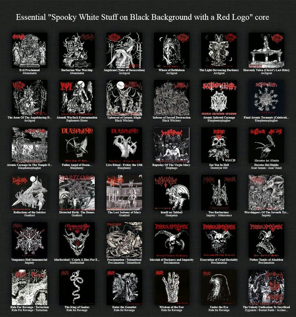 ential "Spooky White Stuff on Black Background with а Red Logo" core a {Tale of Toe sin ase Naty Del he Jay OF The Viet Я Я Dios of и я the Tye Cabo