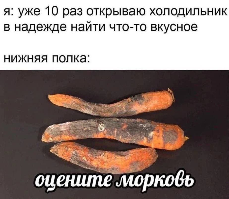 я: уже 10 раз открываю холодильник в надежде найти что-то вкусное нижняя полка: оцените морковь