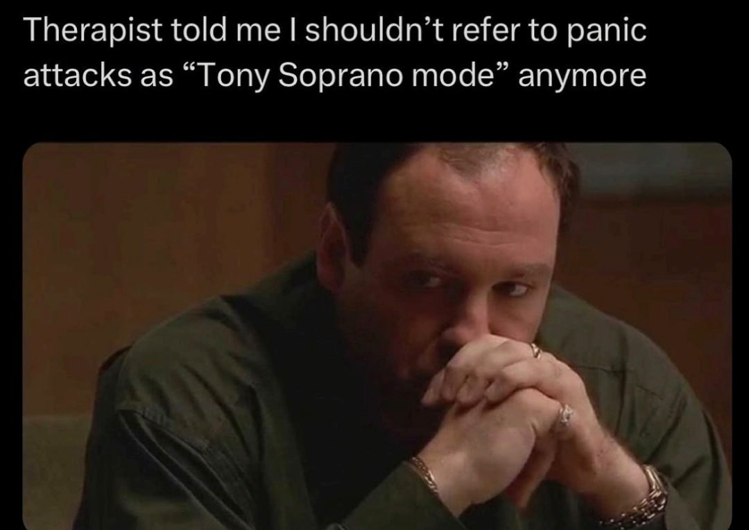 Therapist told shouldn’t refer to panic attacks as “Tony Soprano mode” anymore