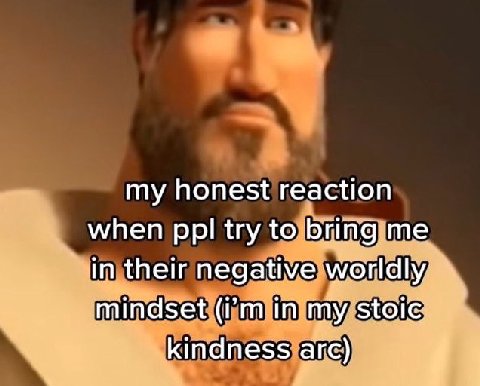my honest reaction when ppl try to bring me in their negative worldly mindset in my stoic kindness arc)
