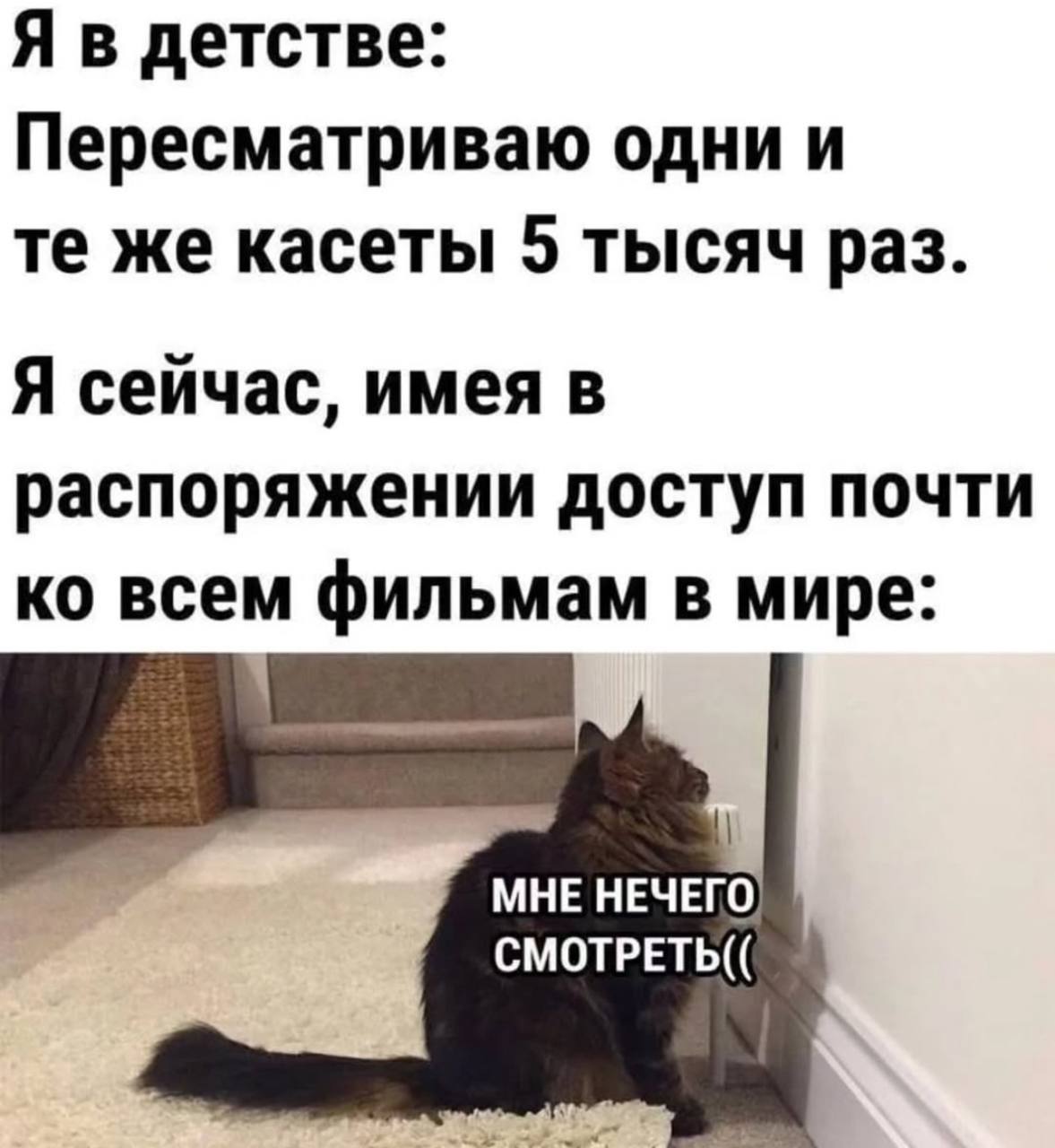 Я в детстве: Пересматриваю одни и же касеты 5 тысяч раз. Я сейчас, имея в распоряжении доступ почти всем фильмам в мире: МНЕ НЕЧЕГО СМОТРЕТЬ((