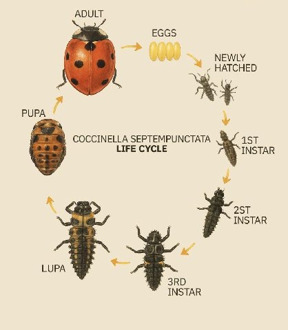 ADULT EGGS NEWLY PUPA COCCINELLA ЗЕРТЕМРИМСТАТА LIFE CYCLE INSTAR ГОРА INSTAR