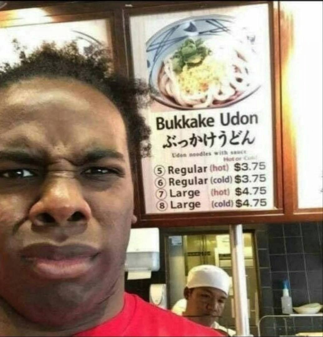 4 47 “A Bukkake Udon 5) Regular hot) $3.75 6) Regular (cold) $3.75 hot) $4.75 7) Large (cold) $4.75 8) Large