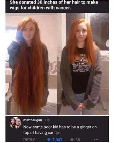 She donated 30 Inches of her hair to таке wigs for children with cancer. 1 Wal a Now same has be qinger on top of having сайсег