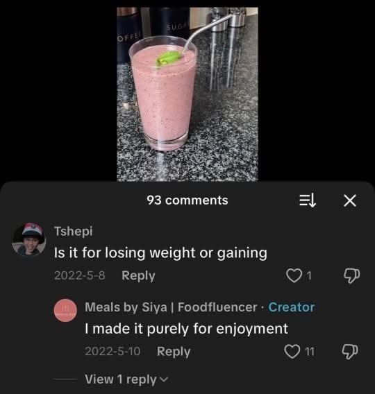 it 93 comments as Tshepi Is it for losing weight or gaining 2022-5-8 Reply Meals Siya Foodfluencer Creator made it purely for enjoyment 2022-5-10 Reply View 1 reply