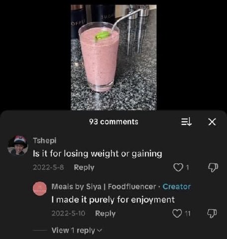 it 93 comments as Tshepi Is it for losing weight or gaining 2022-5-8 Reply Meals Siya Foodfluencer Creator made it purely for enjoyment 2022-5-10 Reply View 1 reply