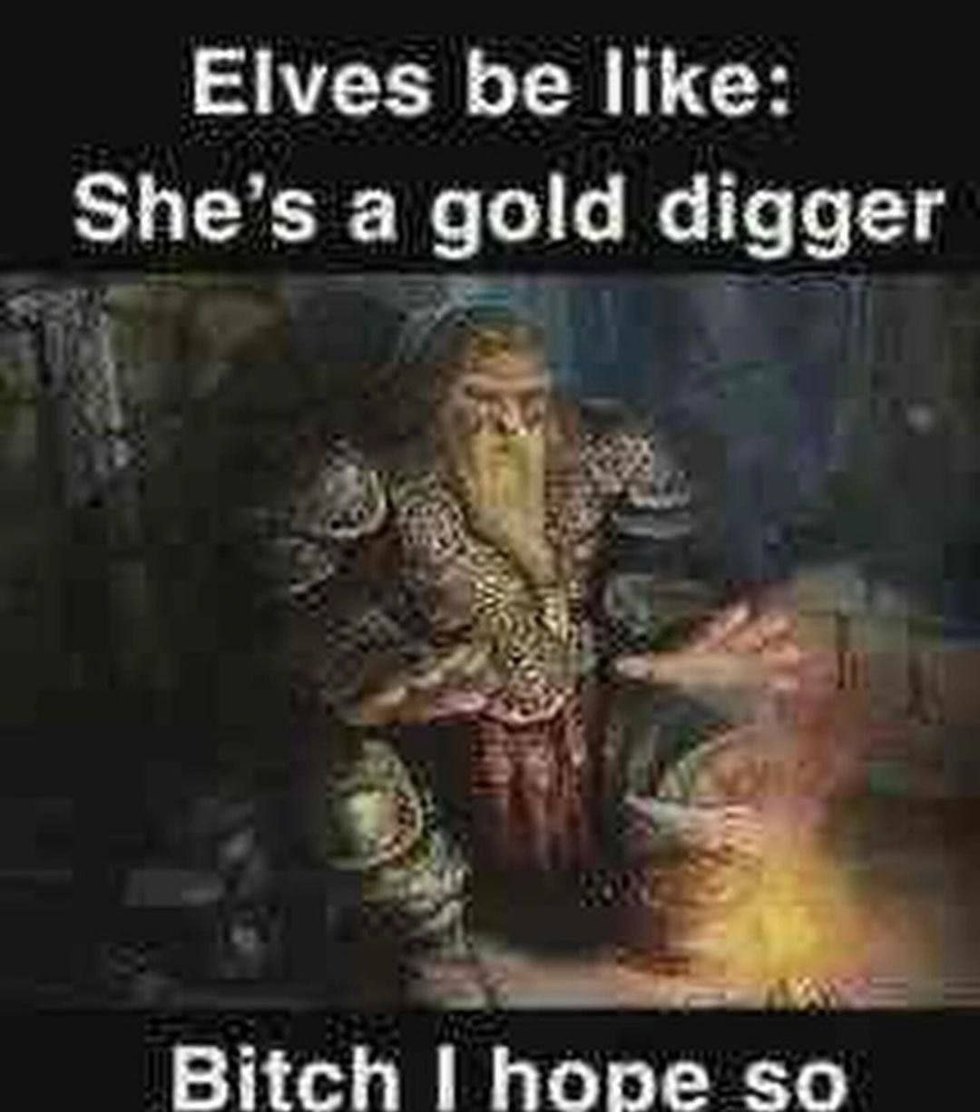 Elves be like: She's a gold digger Bitch hone so