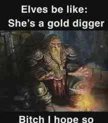Elves be like: She's a gold digger Bitch hone so